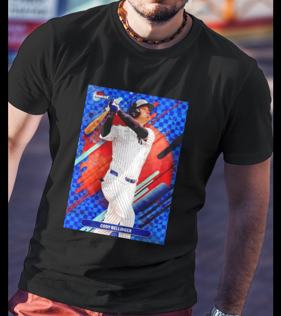 Cody Bellinger Topps Finest Baseball Card Blue Checkered Background Batting Pose T-Shirt