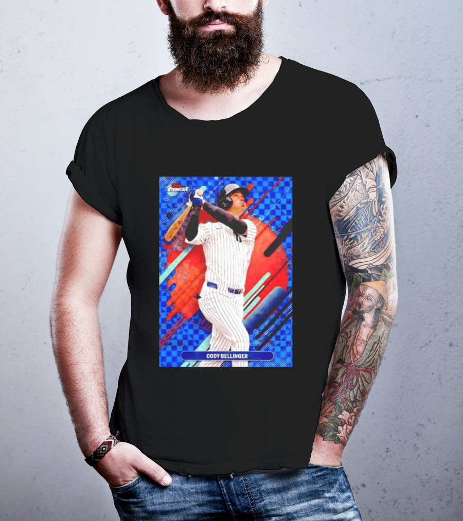 Cody Bellinger Topps Finest Baseball Card Blue Checkered Background Batting Pose T-Shirt
