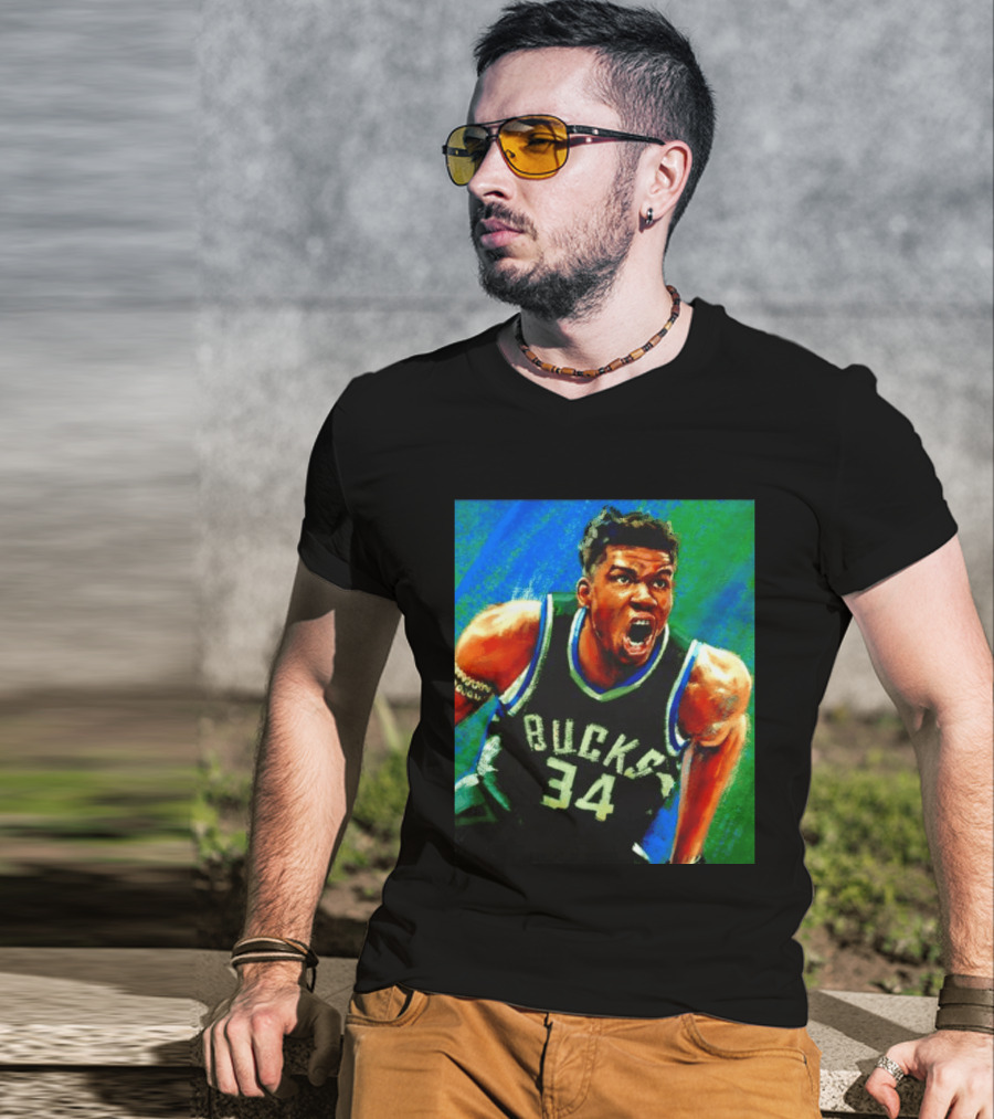 Giannis Antetokounmpo Bucks No 34 Jersey Art Basketball Star T-Shirt