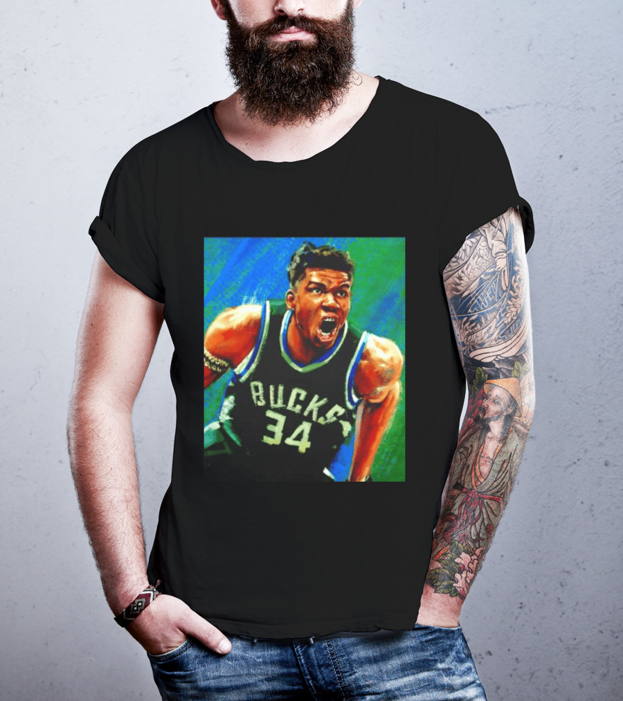 Giannis Antetokounmpo Bucks No 34 Jersey Art Basketball Star T-Shirt