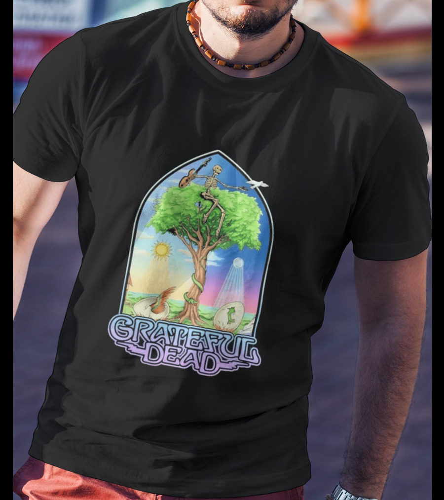 Grateful Dead Summer Magic Skeleton Guitar Tree Sunrise Sunset Fantasy T-Shirt