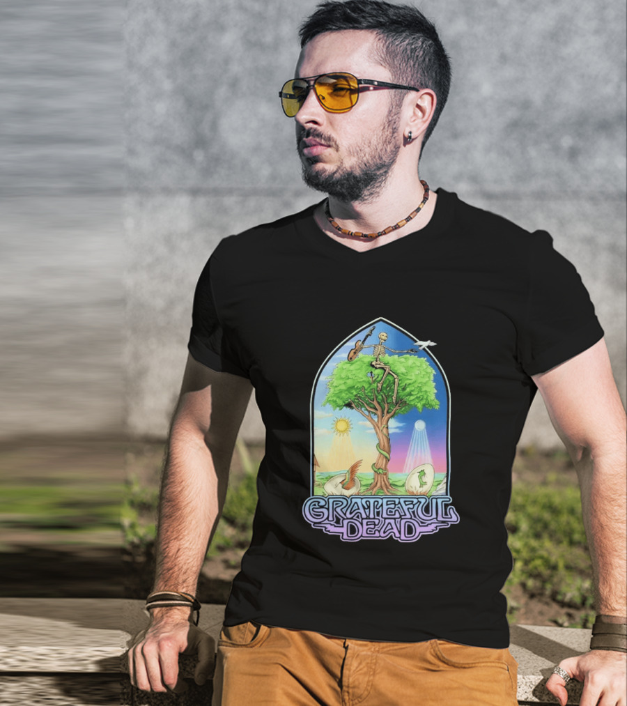 Grateful Dead Summer Magic Skeleton Guitar Tree Sunrise Sunset Fantasy T-Shirt