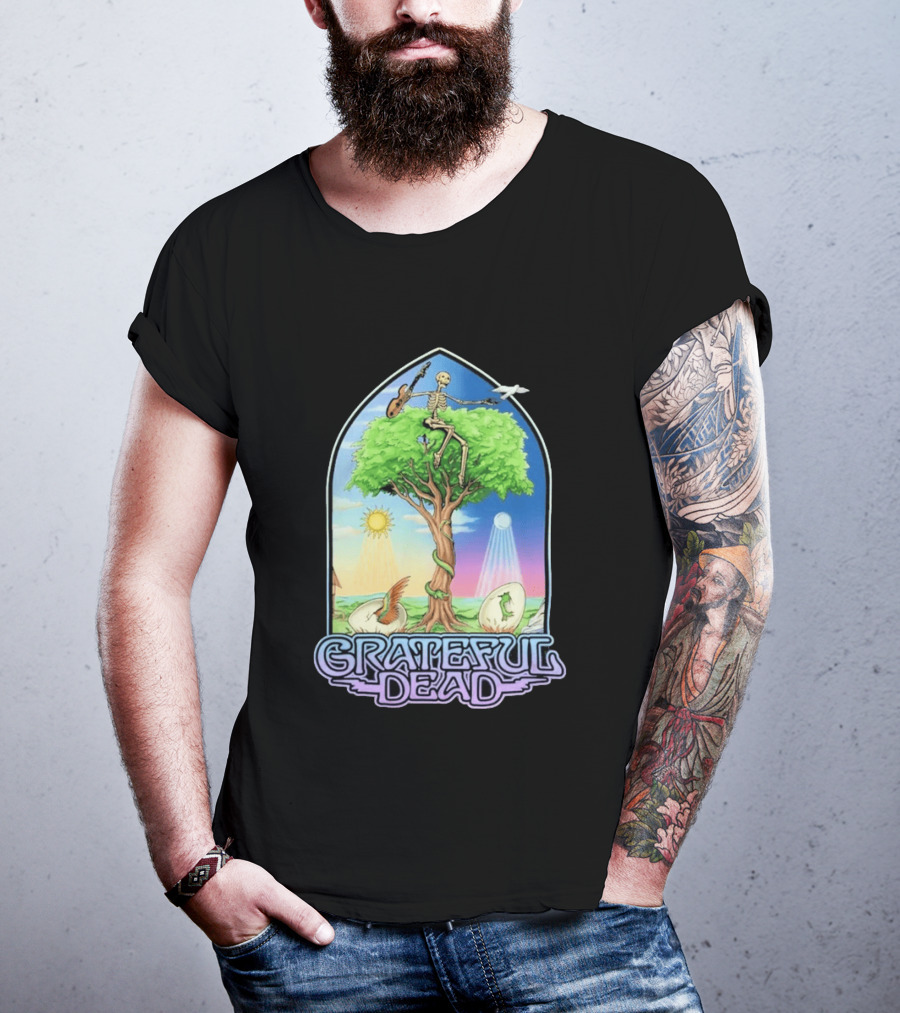 Grateful Dead Summer Magic Skeleton Guitar Tree Sunrise Sunset Fantasy T-Shirt