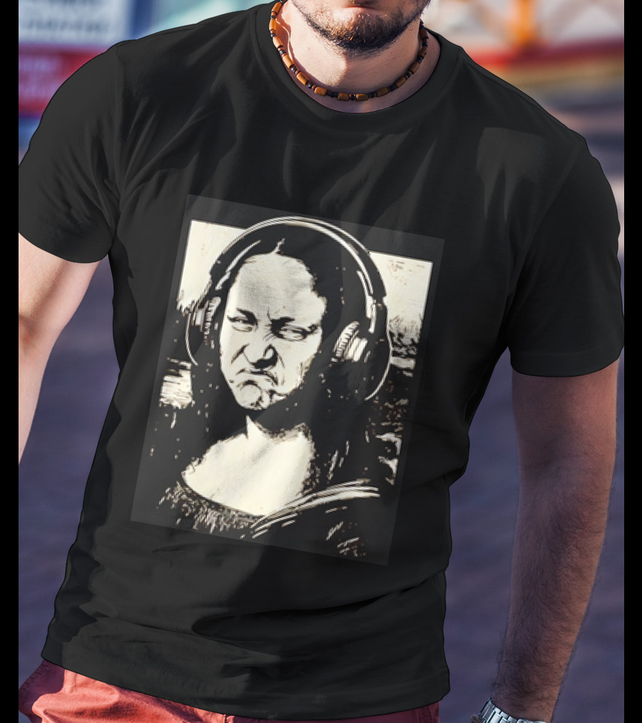 Mona Lisa Headphones Grumpy Expression Fusion T-Shirt