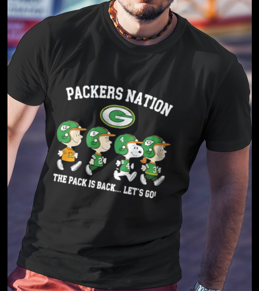 Packers Nation Peanuts Characters Walking The Pack Is Back Let's Go Green Bay Packers T-Shirt