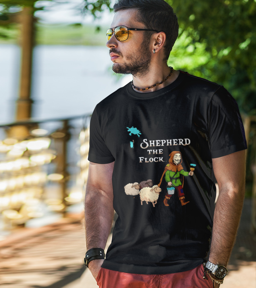 Shepherd The Flock Anonymous Mask Herding Sheep Hand Drawn T-Shirt