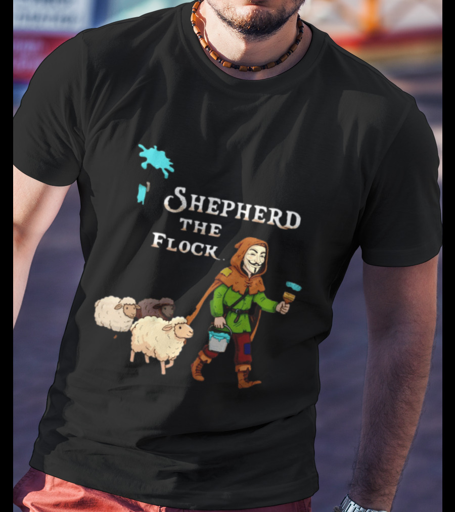 Shepherd The Flock Anonymous Mask Herding Sheep Hand Drawn T-Shirt