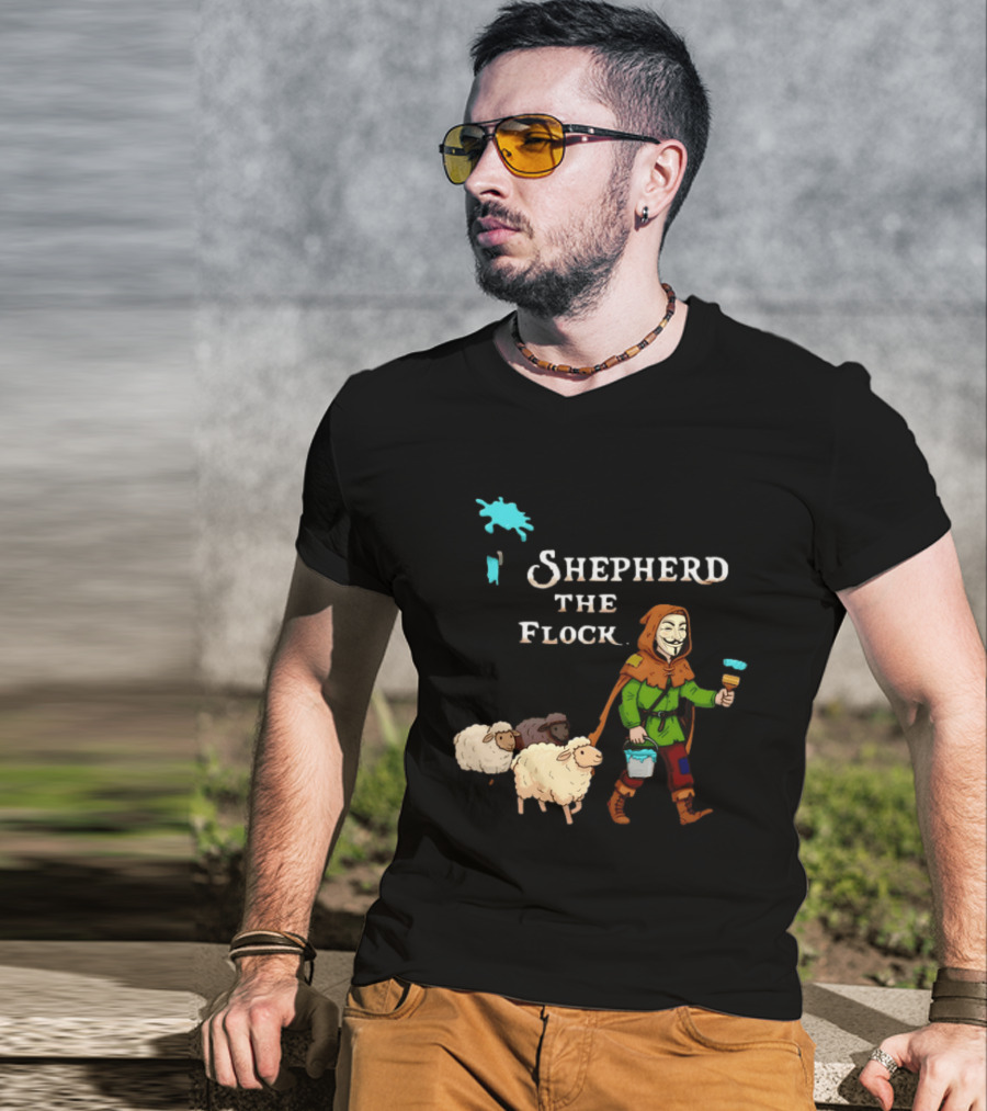 Shepherd The Flock Anonymous Mask Herding Sheep Hand Drawn T-Shirt