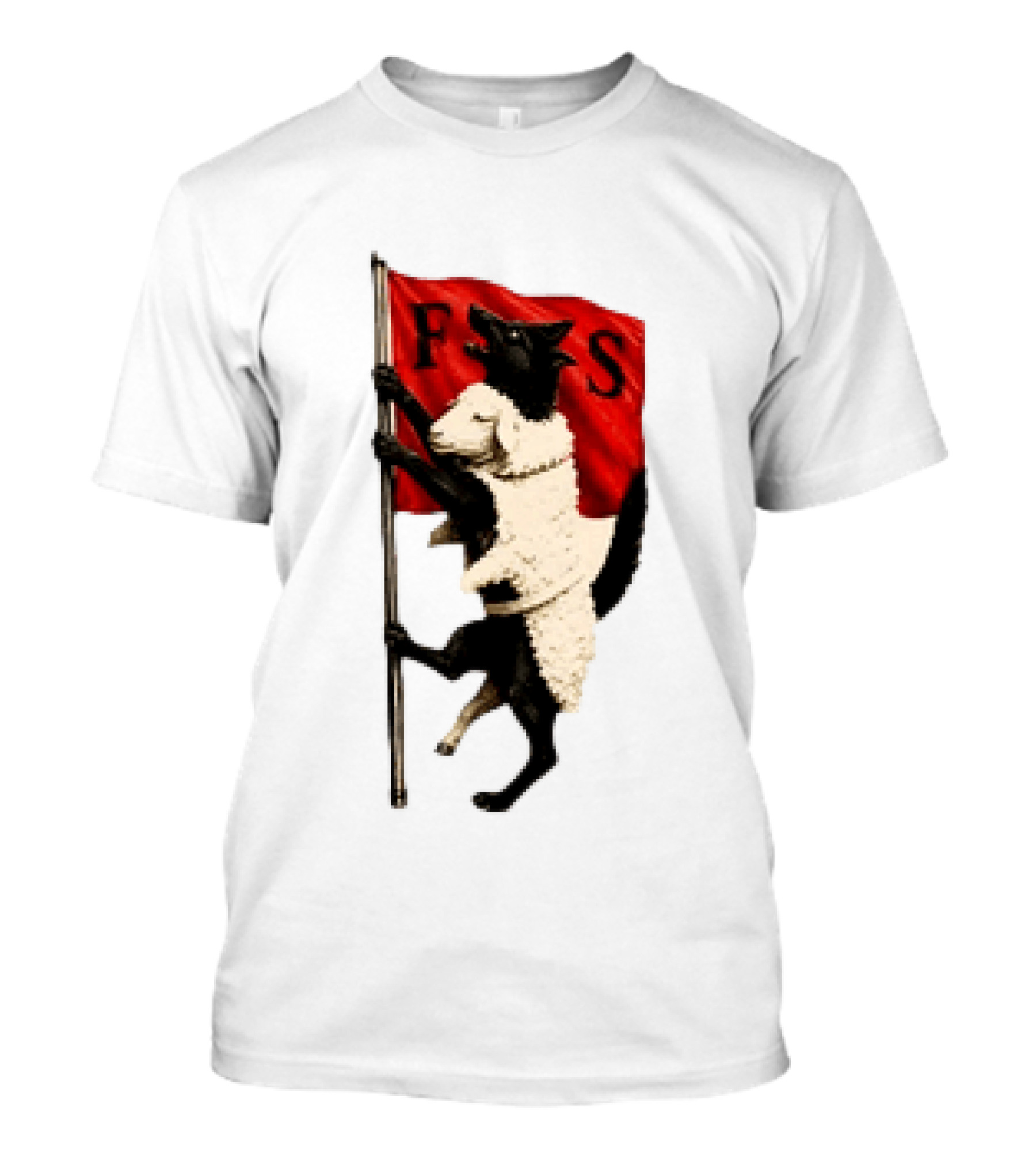 FS Black Cat Carrying Lamb Red Flag T-Shirt