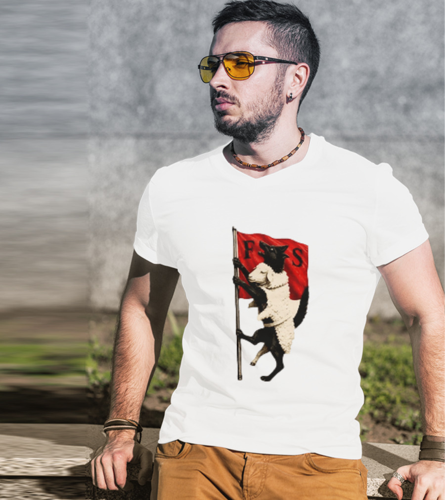 FS Black Cat Carrying Lamb Red Flag T-Shirt
