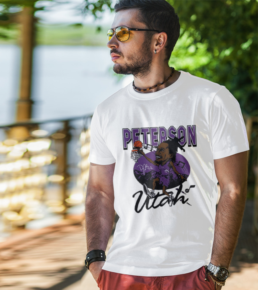 Peterson Utah Jazz NBA Basketball Caricature Purple Scene T-Shirt