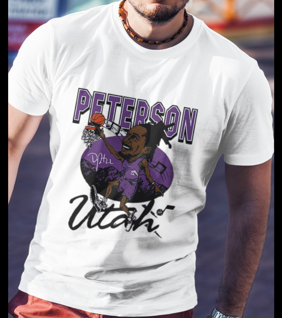 Peterson Utah Jazz NBA Basketball Caricature Purple Scene T-Shirt