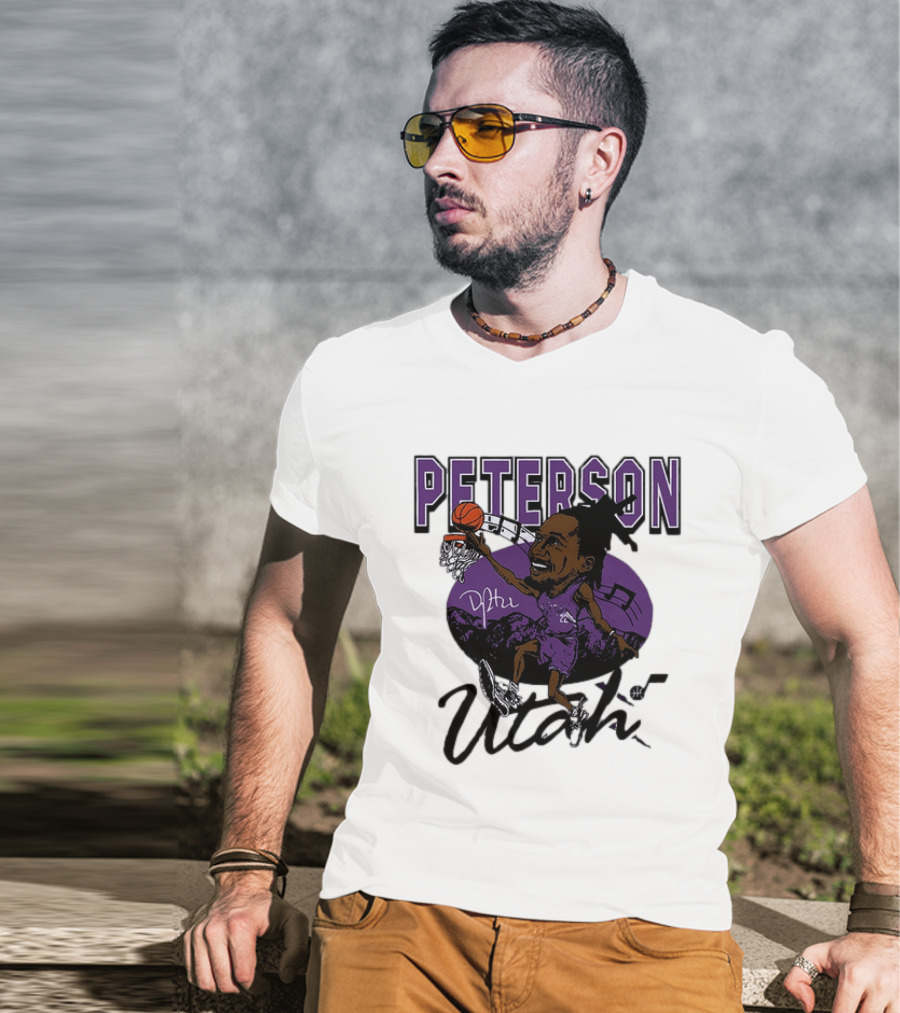 Peterson Utah Jazz NBA Basketball Caricature Purple Scene T-Shirt
