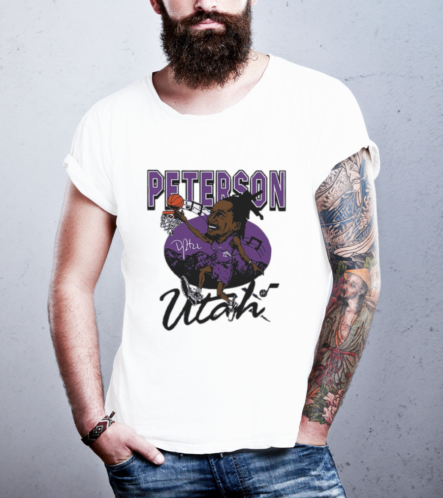 Peterson Utah Jazz NBA Basketball Caricature Purple Scene T-Shirt