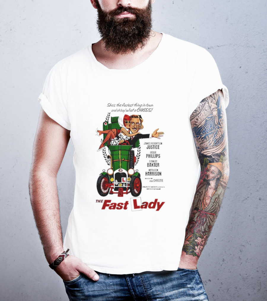 The Fast Lady Movie James Robertson Justice Leslie Phillips Stanley Baxter Kathleen Harrison Julie Christie T-Shirt