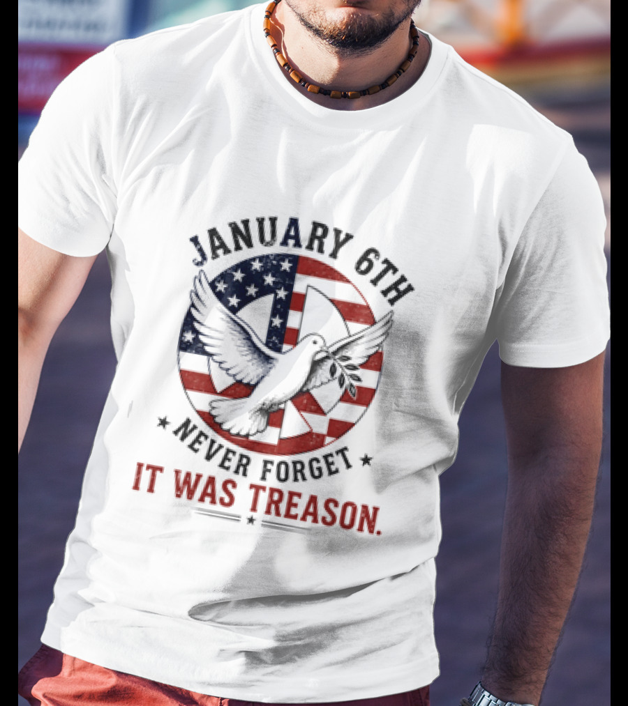 January 6th Never Forget It Was Treason Pigeon American Flag Peace T-Shirt