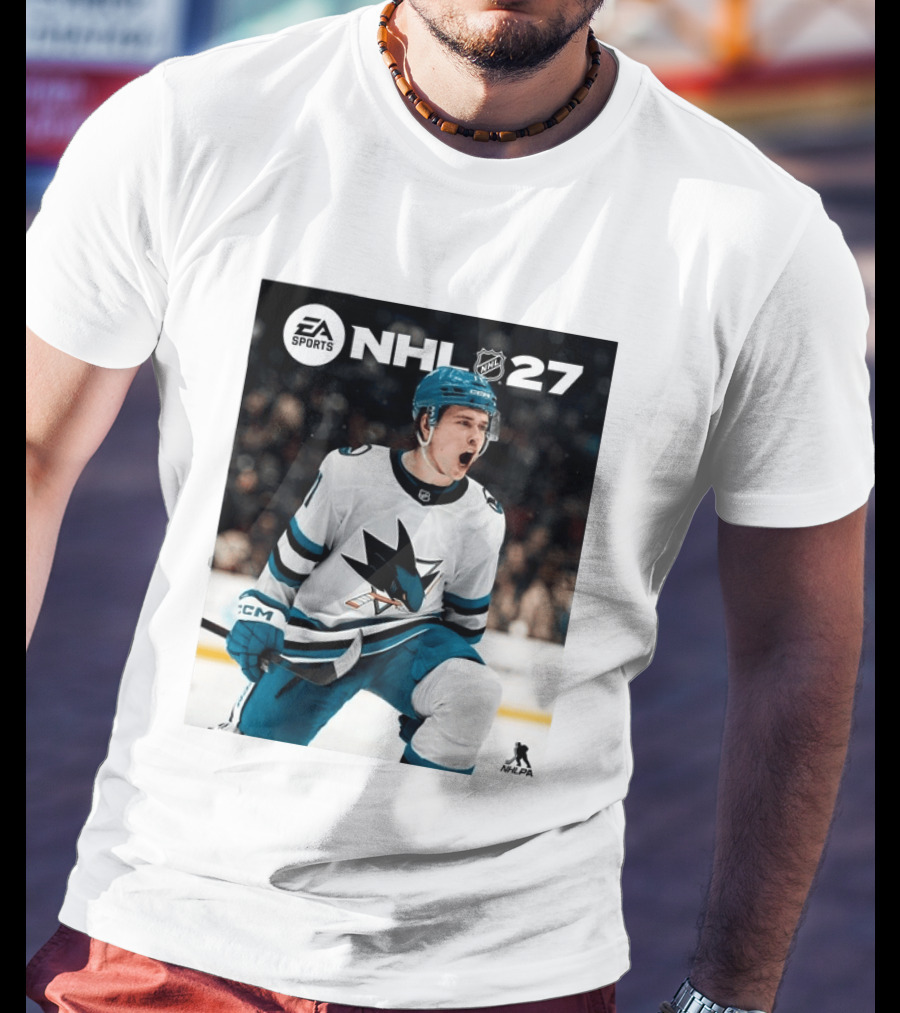 EA Sports NHL 27 Macklin Celebrini San Jose Sharks Cover Athlete NHLPA T-Shirt