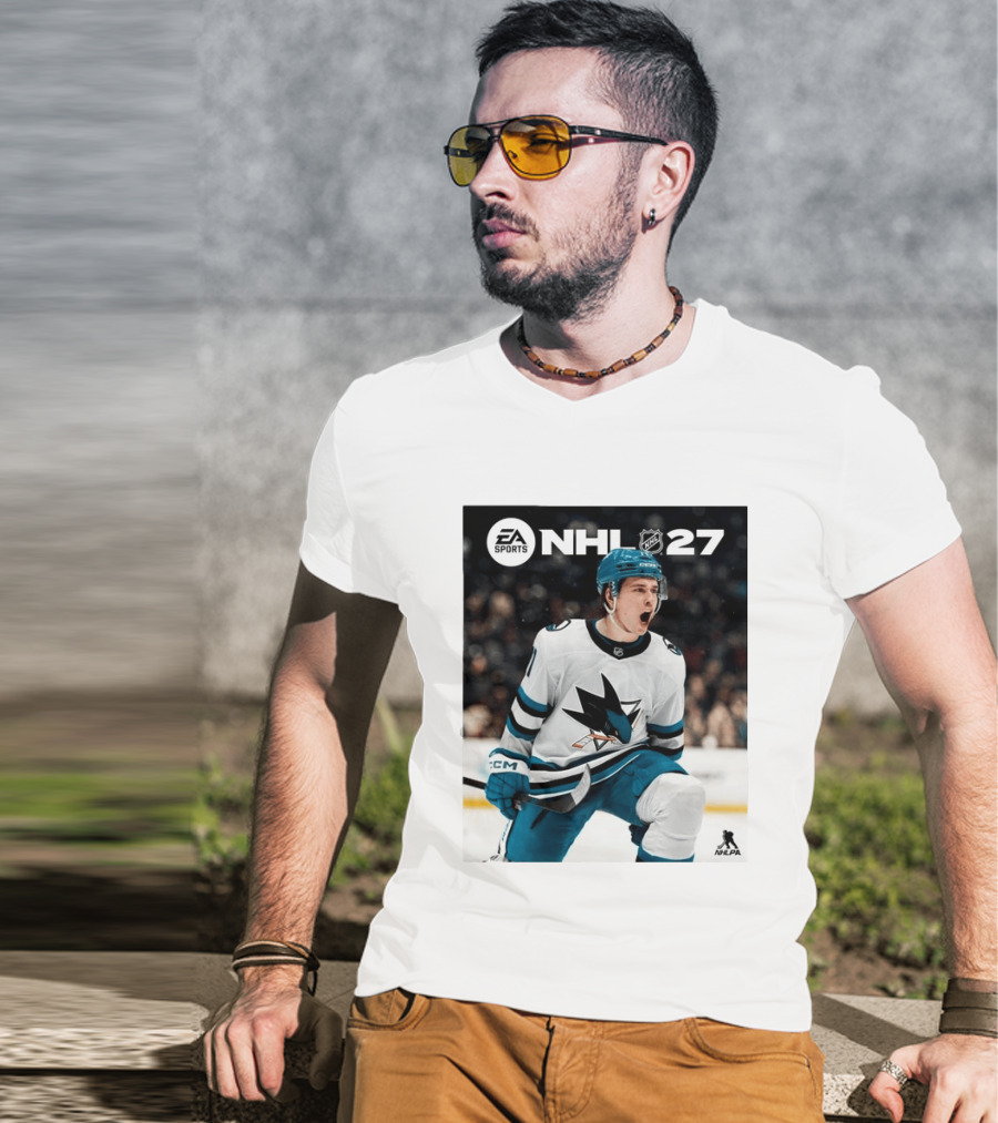 EA Sports NHL 27 Macklin Celebrini San Jose Sharks Cover Athlete NHLPA T-Shirt