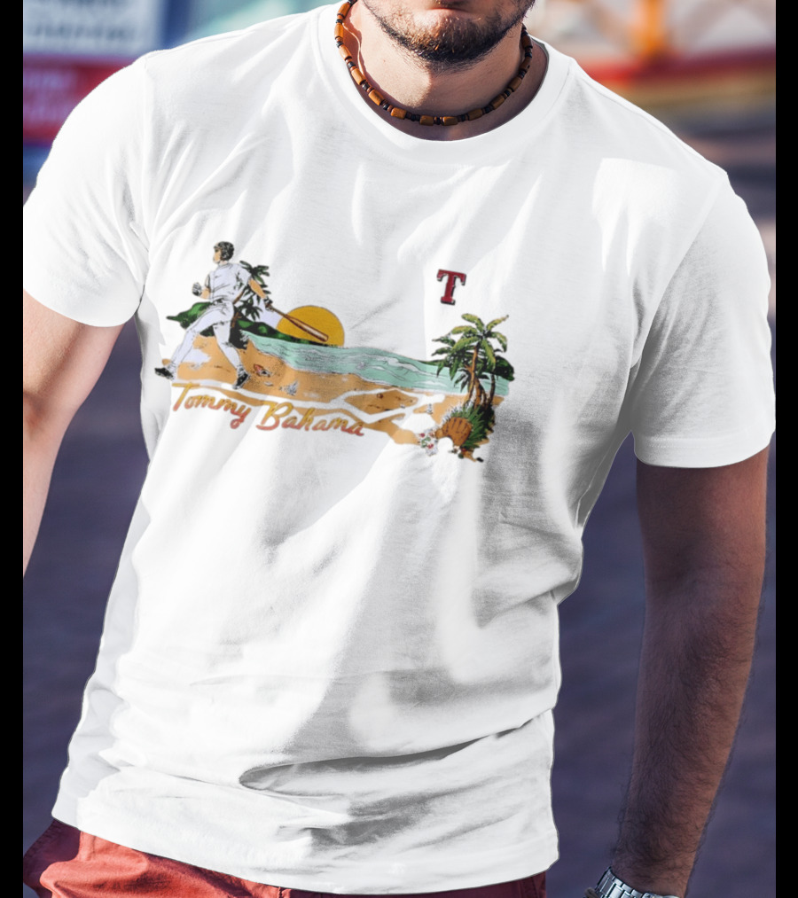 Tommy Bahama Baseball Texas Rangers Sunset Beach Scene T-Shirt