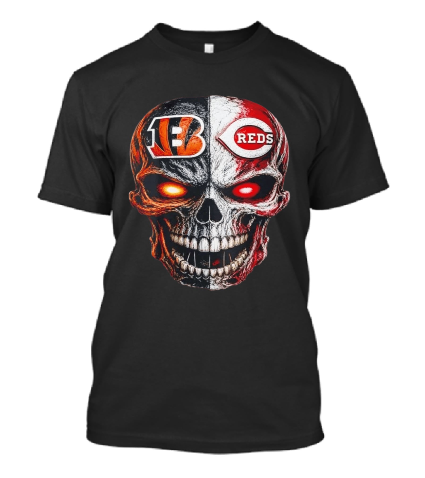 BENGALS REDS Skull Split Face Dual T-Shirt