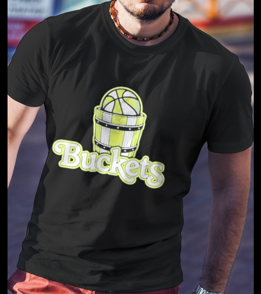 Buckets Basketball Cartoon Style Vintage Retro Ball In Wooden Basket T-Shirt