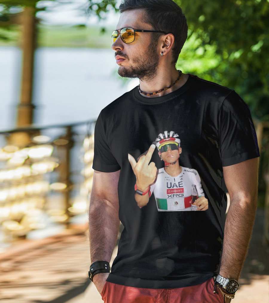 UAE Emirates Cyclist Isaac Del Toro Middle Finger Smoking With Beer T-Shirt