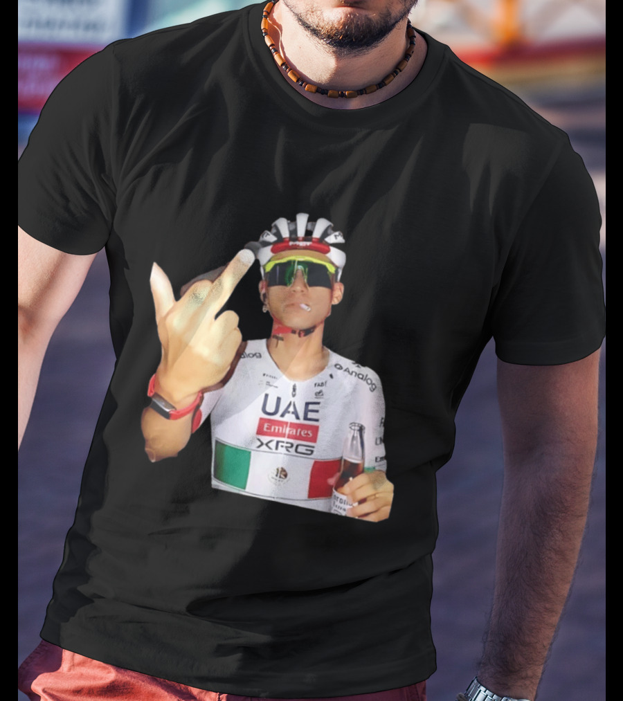 UAE Emirates Cyclist Isaac Del Toro Middle Finger Smoking With Beer T-Shirt