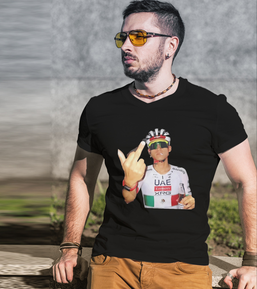 UAE Emirates Cyclist Isaac Del Toro Middle Finger Smoking With Beer T-Shirt