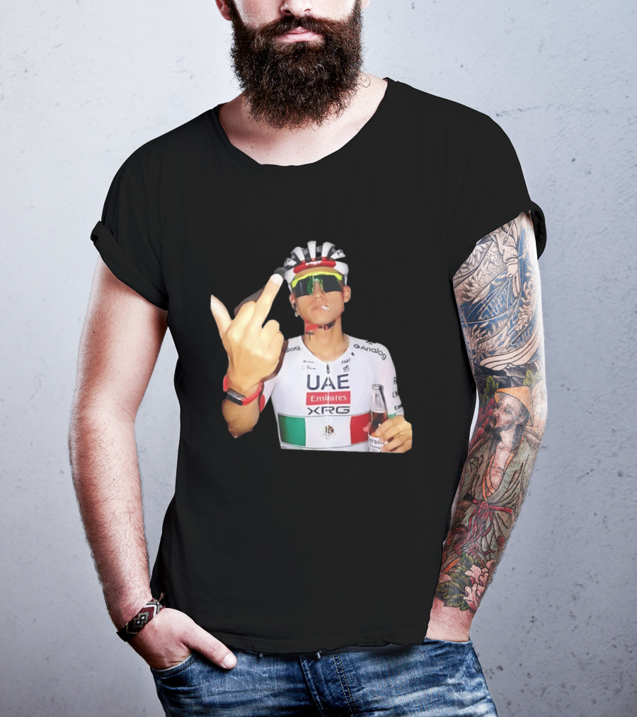 UAE Emirates Cyclist Isaac Del Toro Middle Finger Smoking With Beer T-Shirt