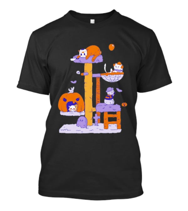 Cat Horror Pumpkin Tree Halloween Cats T-Shirt