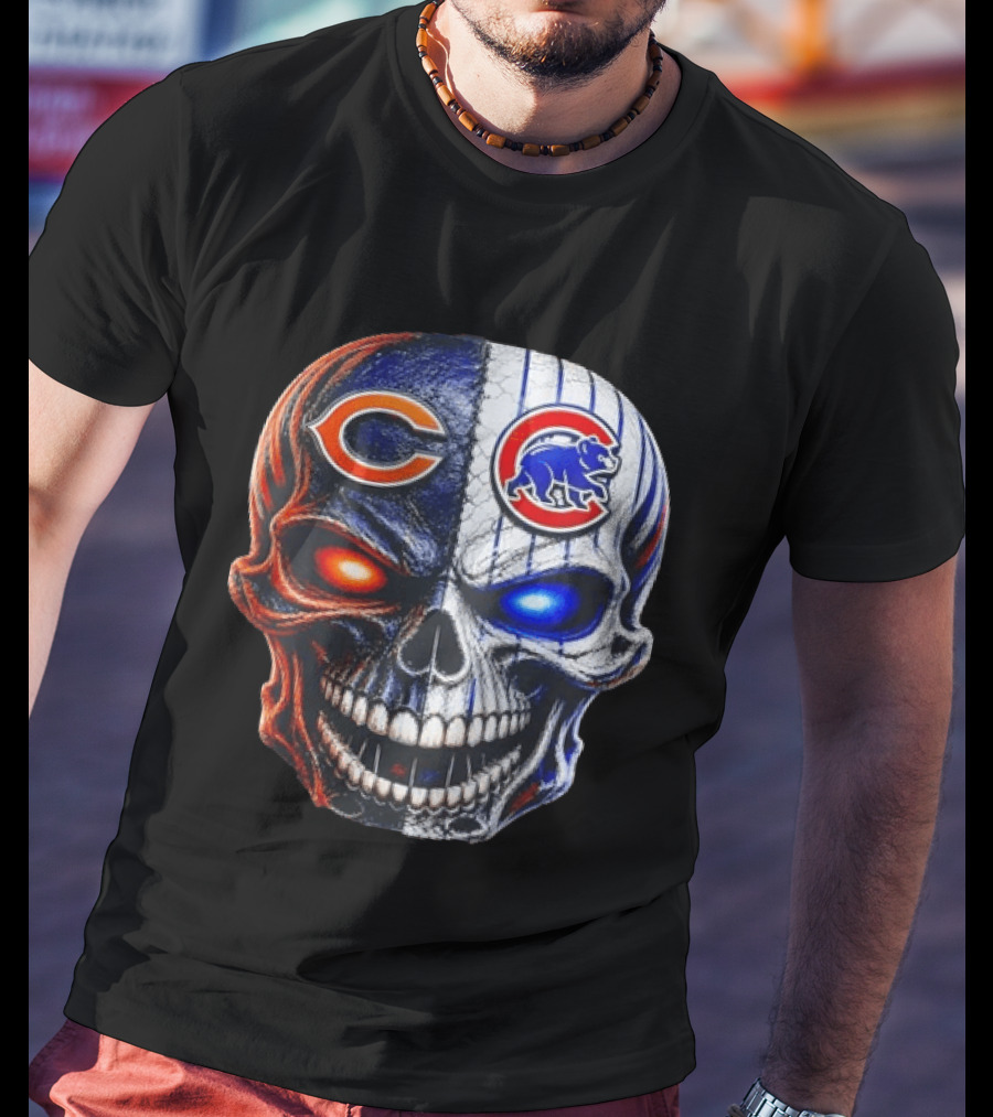 Chicago Bears Cubs Skull Split T-Shirt