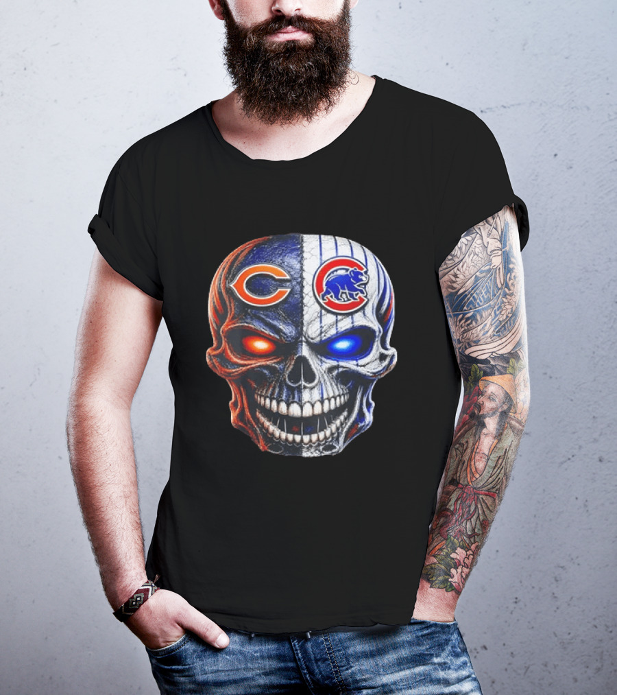 Chicago Bears Cubs Skull Split T-Shirt