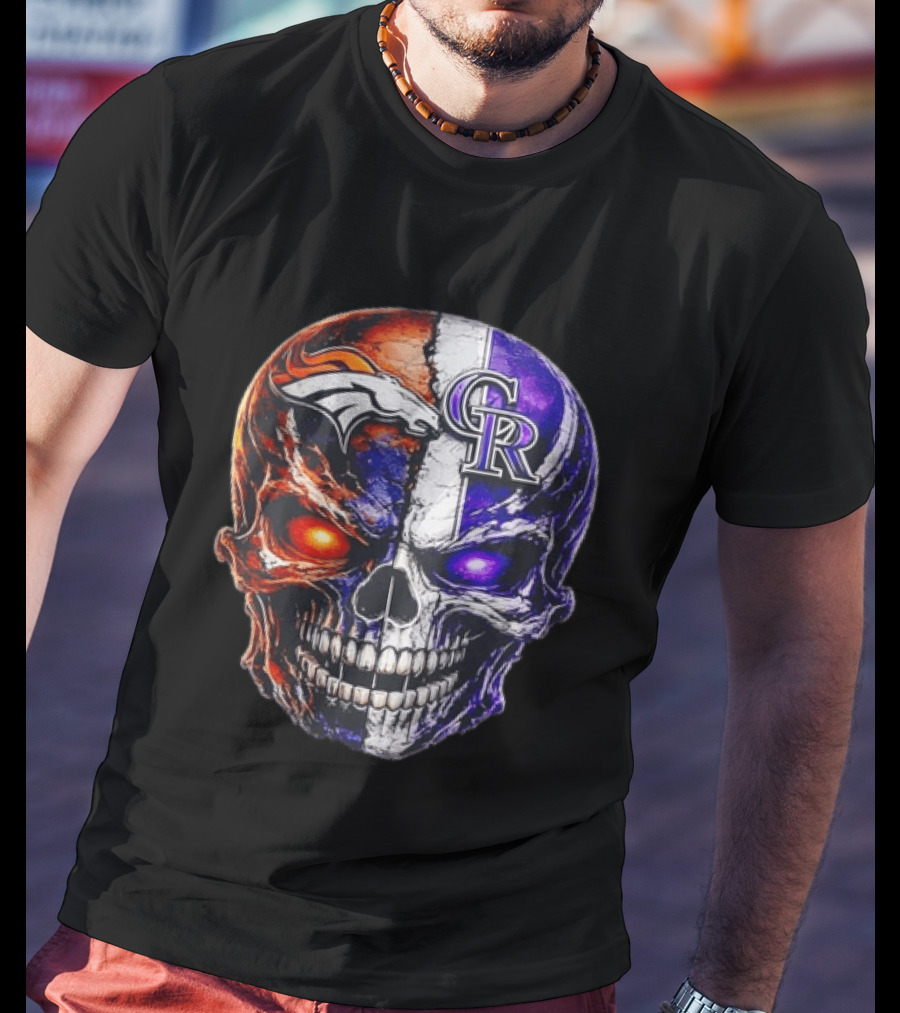 Denver Broncos Colorado Rockies Split Skull Team Spirit T-Shirt