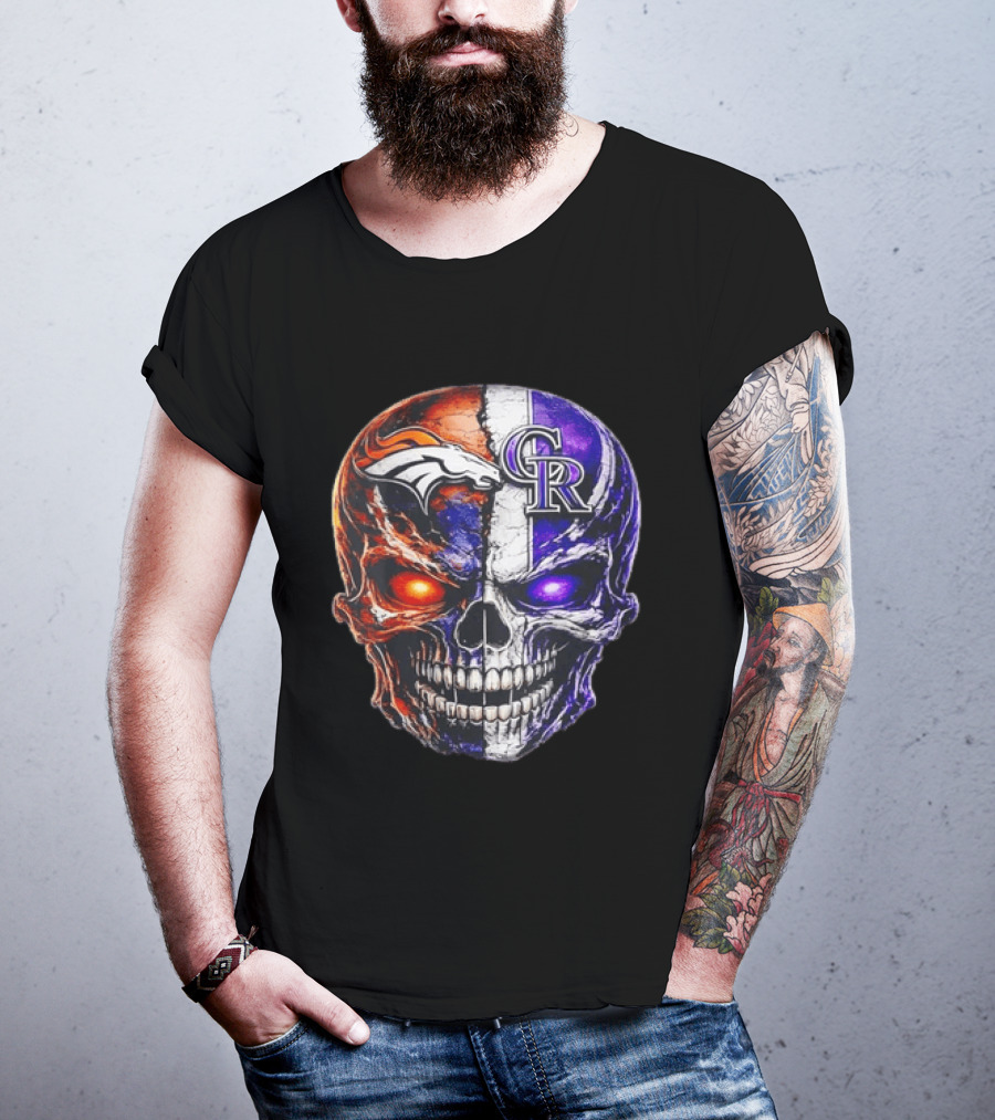 Denver Broncos Colorado Rockies Split Skull Team Spirit T-Shirt