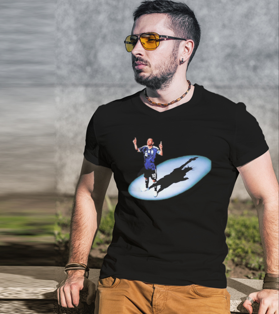 Lionel Messi Iconic Argentina Celebration With Liberty Shadow T-Shirt