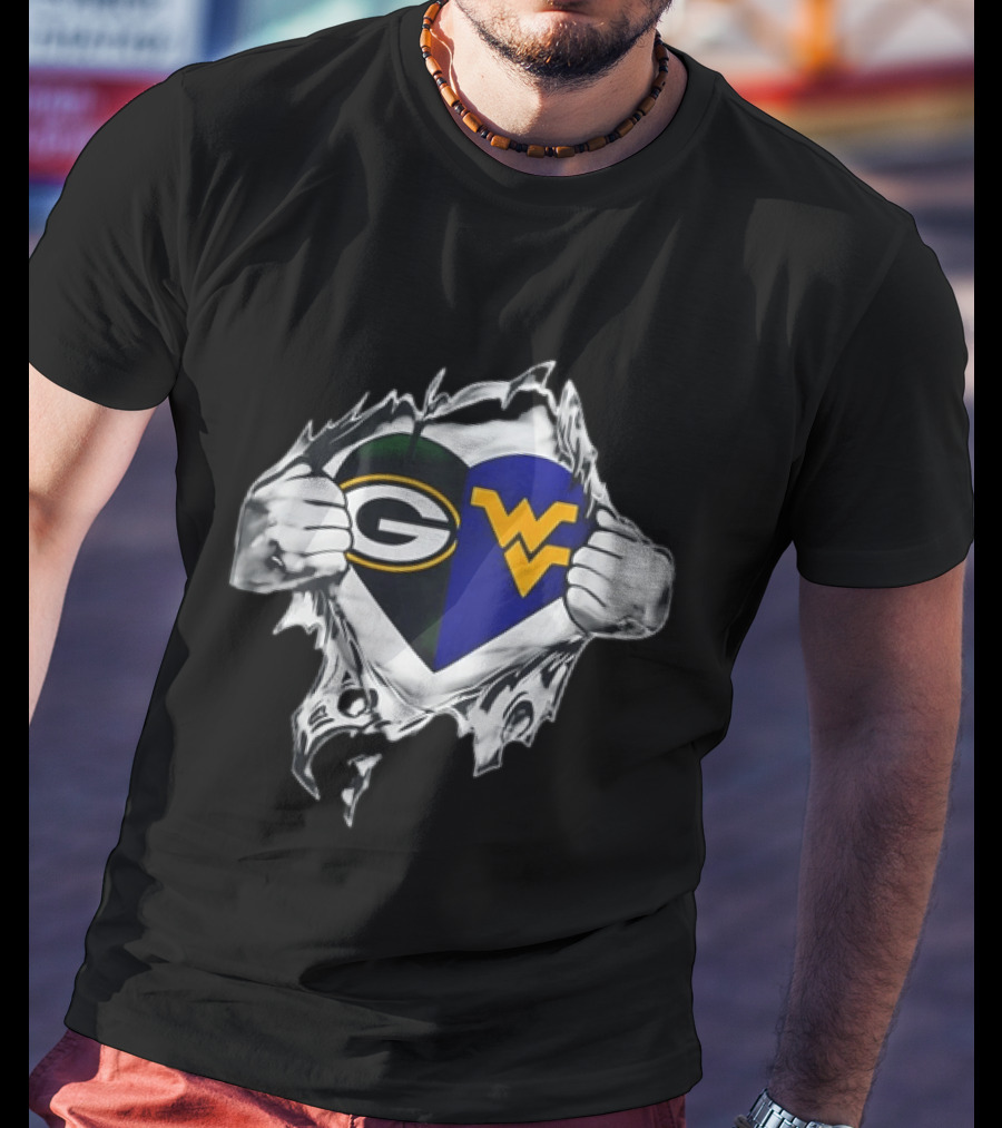 Green Bay Packers West Virginia Mountaineers Heart Rip T-Shirt