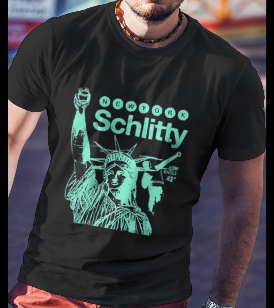 New York Schlitty Statue Liberty ARM Angle New York Baseball T-Shirt
