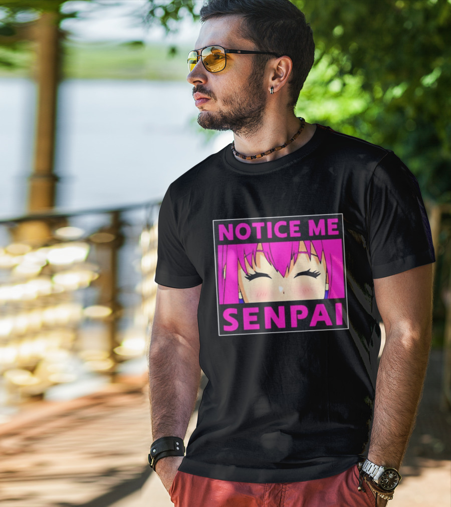 Notice Me Senpai Pink Anime Kawaii Girl Eyes Closed T-Shirt