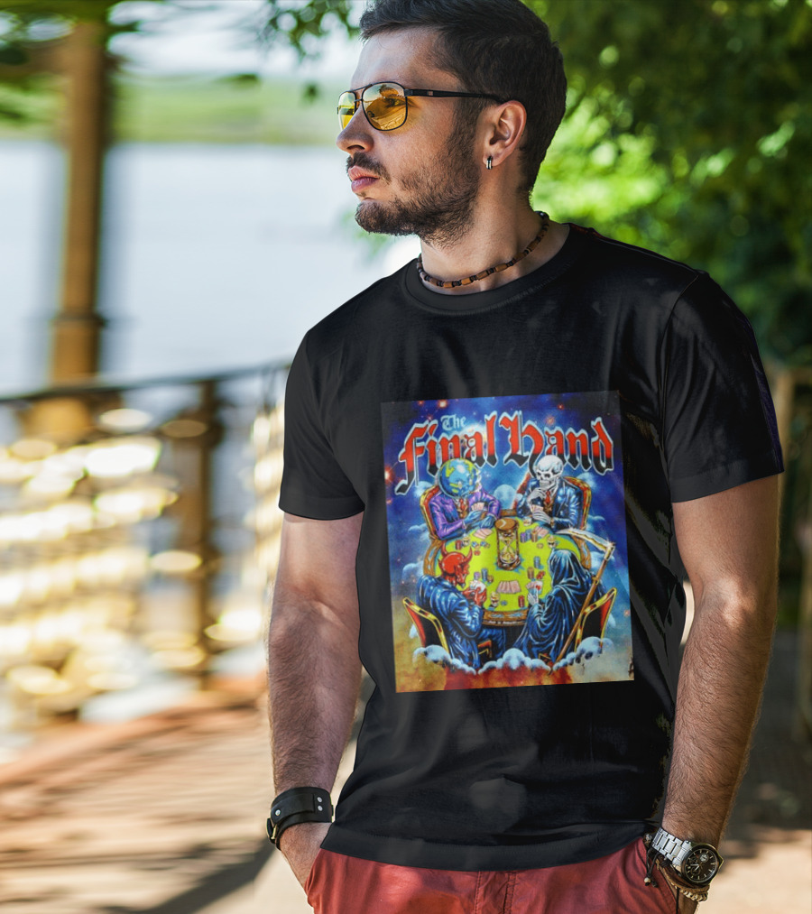 The Final Hand Poker Game Skeleton Grim Reaper Skull Players Atmosphere T-Shirt