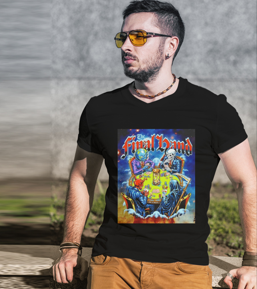 The Final Hand Poker Game Skeleton Grim Reaper Skull Players Atmosphere T-Shirt