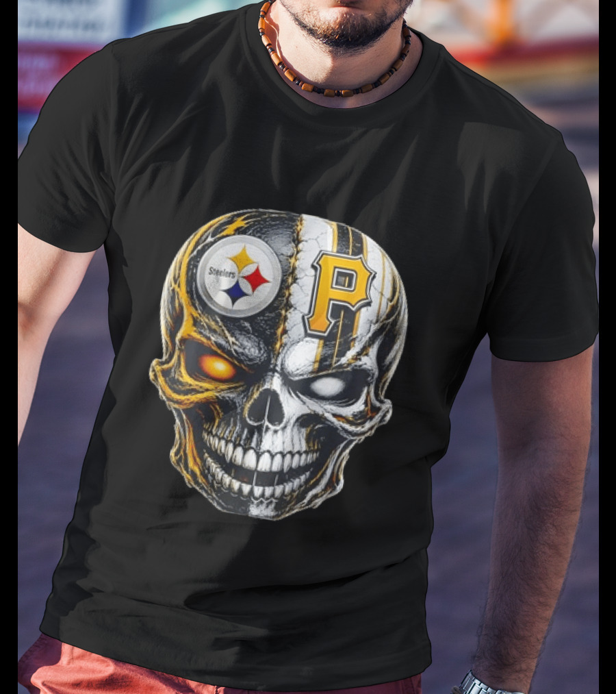 Pittsburgh Pride Skull Steelers Pirates Sports Fusion T-Shirt