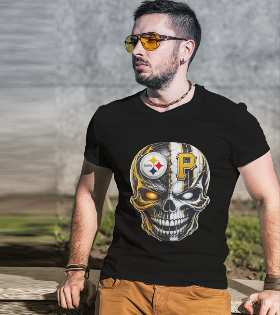Pittsburgh Pride Skull Steelers Pirates Sports Fusion T-Shirt