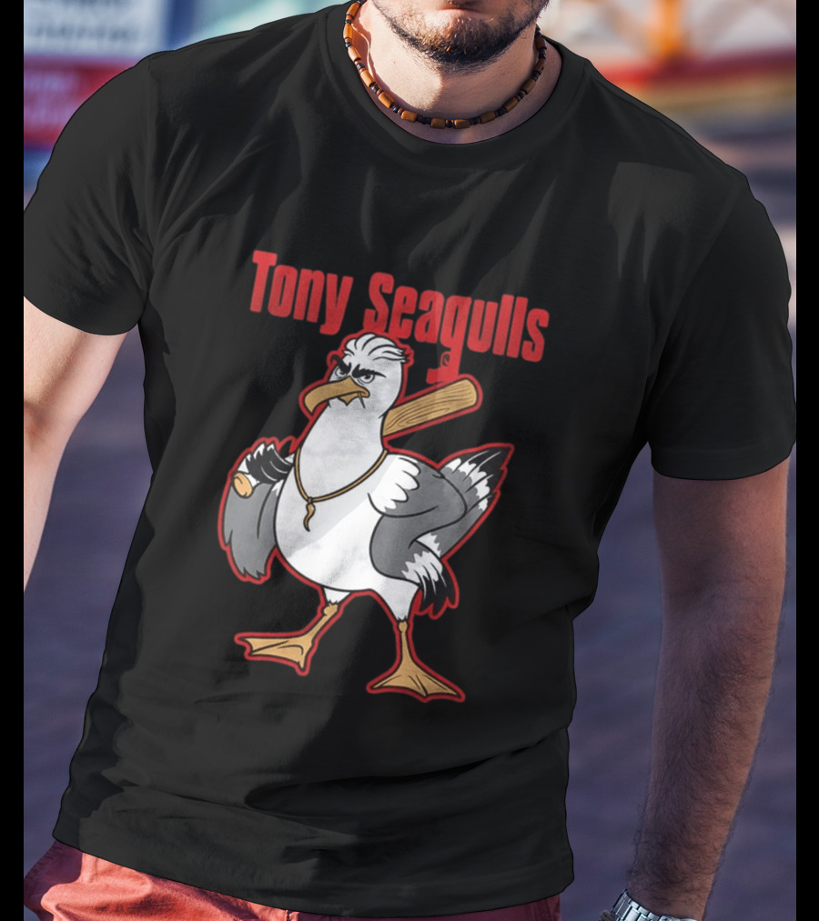 Tony Seagulls Baseball Cartoon Character With Bat T-Shirt