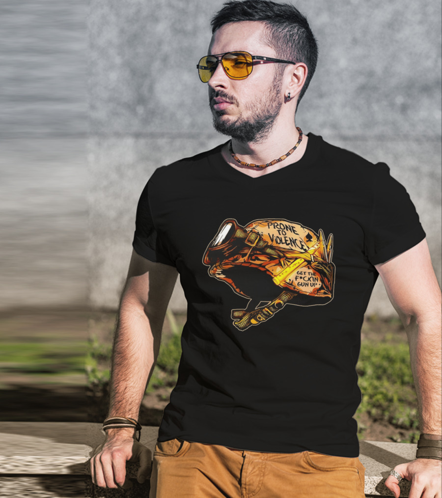 Prone To Violence Military Helmet Get The F*ckin Gun Up T-Shirt