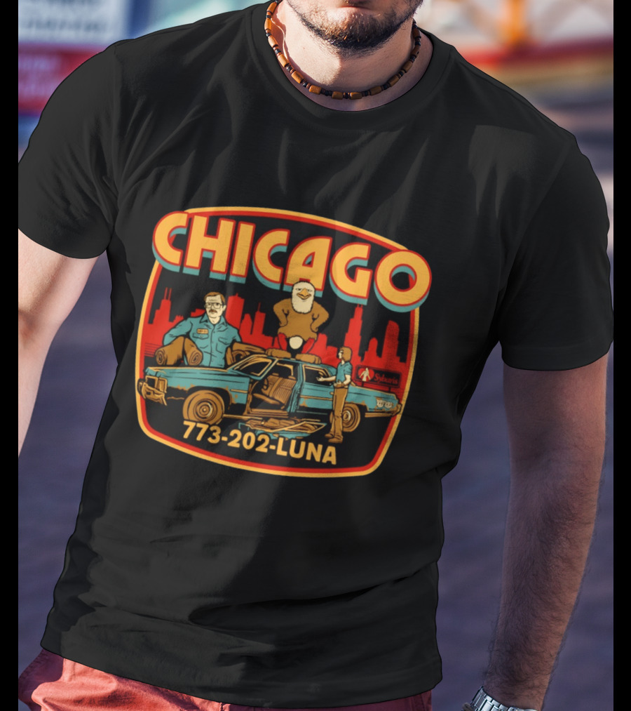 Chicago 773 202 Luna Sybaris Retro Car And Eagle Scene T-Shirt