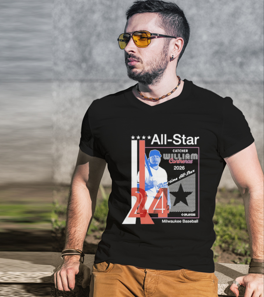 All Star Catcher William Contreras Milwaukee Baseball 2026 24 Three Time T-Shirt