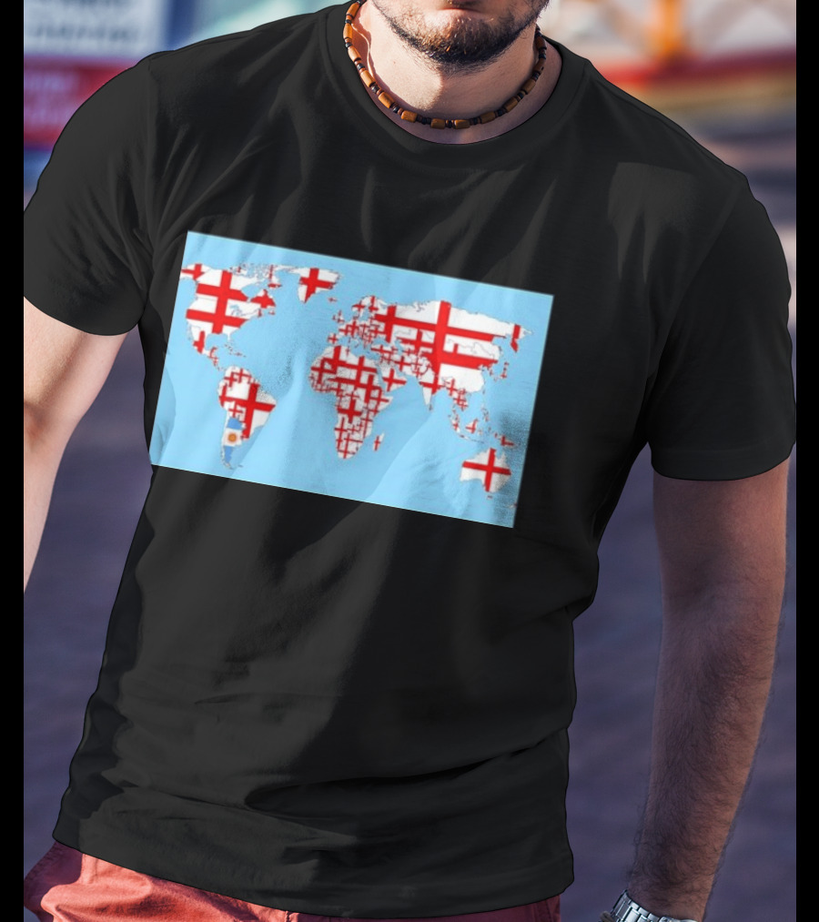 World Map With England Cross And Argentina Flag T-Shirt