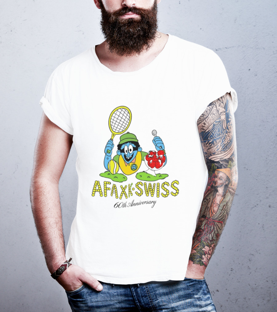 AFAXK Swiss 60th Anniversary Tennis Racket And Strawberry Ice Cream Celebration T-Shirt