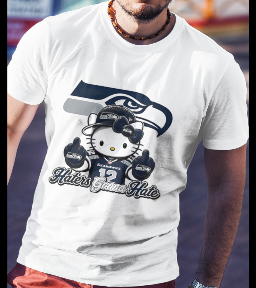 Hello Kitty Seattle Seahawks Haters Gonna Hate Middle Finger 12 T-Shirt