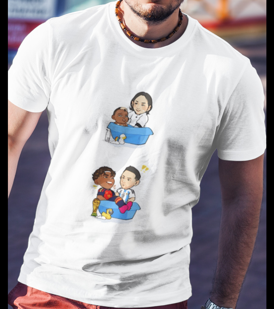Lamine Yamal Lionel Messi Chibi Bathtub FC Barcelona Cartoon T-Shirt